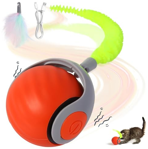 Pubialo Jouet interactif pour Chat d'appartement, électrique, Automatique, Rechargeable, avec mouvements irréguliers, réveille l'instinct de Chasse des Chats, Rouge
