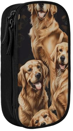 BNVSADC Golden Retrievers bedrucktes Federmäppchen mit Reißverschluss, Federmäppchen, Tasche, Halter, niedliches Federmäppchen für Studenten, Teenager, Jungen, Mädchen, Erwachsene, Schwarz, Schwarz ,