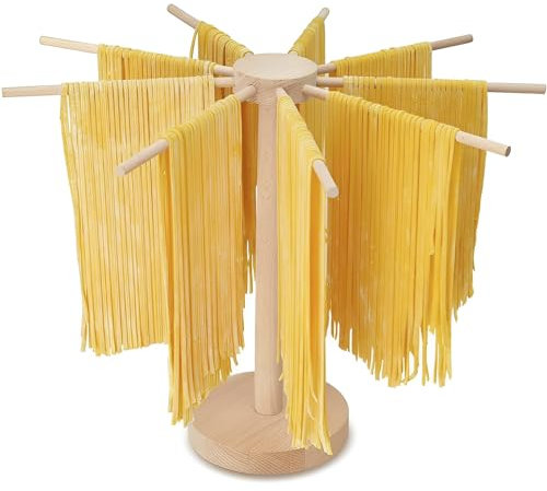 NIHUIFDPY Séchoir à pâtes avec 9 poignées de barre - Pliable - Séchoir à nouilles en bois amovible pour spaghettis frais faits maison - Rangement facile et installation rapide