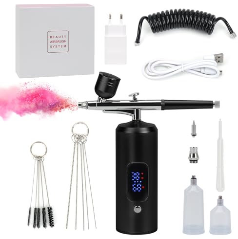 Airbrush Set, Tragbares Airbrush Set mit Kompressor, Kabelloses Airbrush-Kit, Multifunktionale Handheld Airbrushpistole für Graffiti, Tattoos, Nägel, Make-up, Kuchendekoration, Wiederaufladbar
