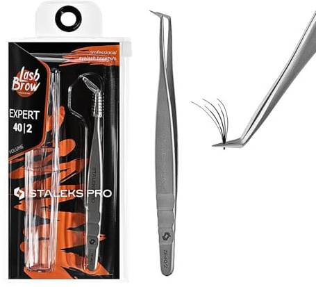 STALEKS PRO Pince courbée professionnelle pour extension de faux cils, modelage volume 70°, idéal pour les classiques naturels et volume 2-4D, acier inoxydable AISI 420, Expert 40/2