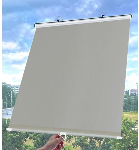 Sonakia Verdunkelungsrollos Mit Saugnäpfen, Verdunkelungsvorhänge Ohne Bohren, Einziehbarer Sonnenschutzrollos Für Balkon, Dachfenster Rollos, Temporäre Thermische Jalousien,grey-35x100cm/14 * 39in