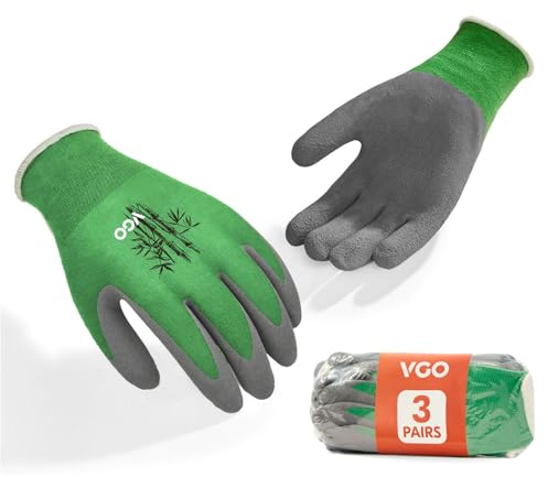 Vgo... 3 Pares de Guantes de Trabajo con Revestimiento de Látex Antideslizante, Fibra de Bambú Transpirable, para Jardinería, Construcción, Bricolaje...Lavables a Máquina(RB6026-FM,Verde,XL,3 Pares)