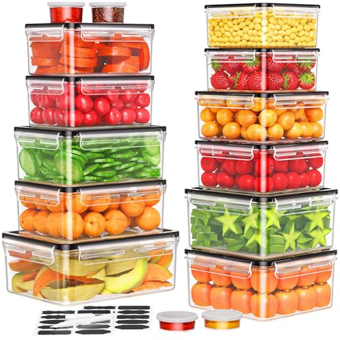 Wwtop 30PCS Food Storage Containers(15 Tubs + 15 Lids) Plastic Food Containers with Lids, Meal Prep Container Reusable with Labels & Pen, Airtight Leak-Proof, BPA Free