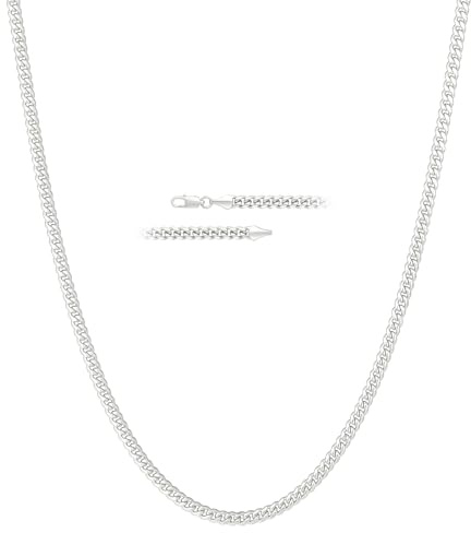 KRKC&CO Herren Kette mit Silberbeschichtung, 3mm Panzerkette mit Diamantschliff, Silbrig Cuban Link Chains Kubanische Silberkette, Nickelfrei Halskette, Geschenke für Männer Jungen, [Länge 50,8cm]