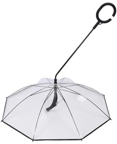 Haustierschirm mit Leinen Transparent C Form Bequemer Griff 27,56 Zoll Dia Hund Regen Regenschirm Welpe Walking Regenschirm mit Verstellbarer Leine für Gehen Im Freien