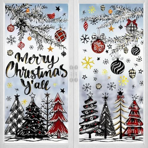 136 Stück Weihnachten Fensteraufkleber Für Weihnachts Winter Hause Deko | Winter Schneeflocken Selbstklebend Fensterbilder Frohe Weihnachten Baum Tannenzweige Fensterdekorationen