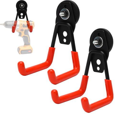 LOMUG Gancio magnetico da parete per garage, extra forte, gancio magnetico con doppio gancio, forti magneti da parete Heavy Duty per giardino, capannone, spazio degli attrezzi (2, 4,3 mm arancione)