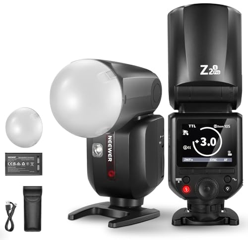 NEEWER Z2PRO-S Flash 2.4G TTL Tête Ronde,sans Fil Compatible avec Sony & Godox,76Ws,1/8000s HSS,Interface Utilisateur Améliorée,Commutateur TTL/M TCM,3000mAh,éclairage Pleine Puissance(600W),Diffuseur