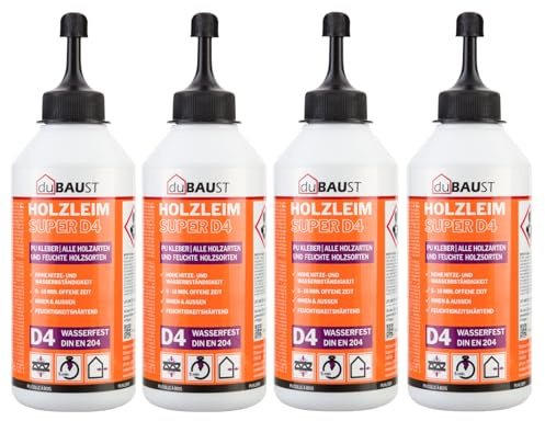 dubaust WOP24 PU Holzleim Polyurethan-Holzklebstoff, hervorragende Feuchtigkeitsbeständigkeit D4, für Hart- und Weichhölzer, schleifbar und überstreichbar, 500g Flasche (4)