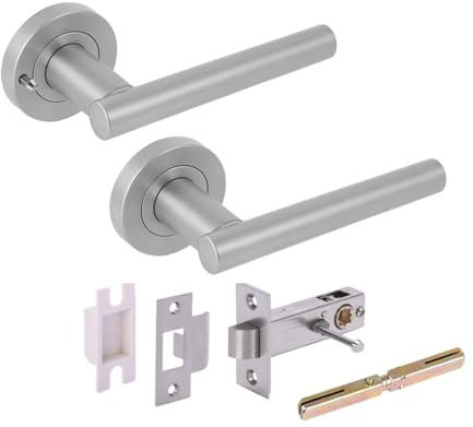 Hunta HANDLEZONE® Solus Privacy Lever On Round Rose Door Handles, with Privacy Latch, for Bathroom, Toilet, WC Doors, 1 Set - Satin Chrome