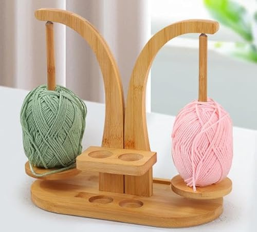 Wollabwickler, Wollhalter Holz, Wollwickler mit magnetischem Drehmechanismus, Doppelte Spindel Wollhaspel, Doppelhalterständer Wollhalter zum Häkeln und Stricken, Häkelgeschenk für Strickliebhaber
