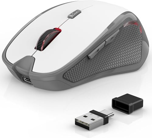 Azmall Ergonomische Maus Kabellos für Laptop/PC/MacBook/iPad, 2.4GHz & Bluetooth Büro Stumme Funkmaus, 1600 DPI Optical Tracking Für Links und Rechtshänder (Weiß, Silent Kabellose Maus)