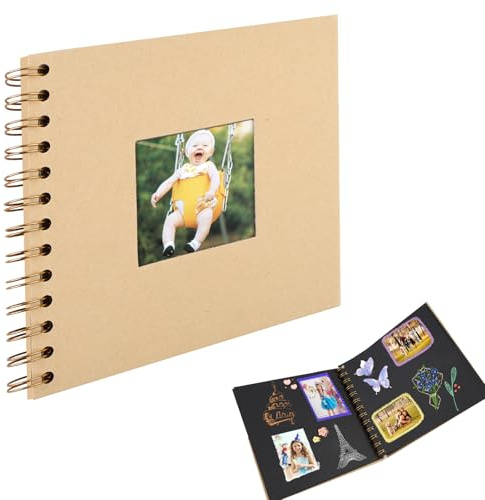 Braun Fotoalbum Klein zum Selbstgestalten, Scrapbook 40 Seiten Fotobuch | 17x17cm Leeres Ringbuch zum einkleben, DIY Spiralalbum für Geburtstag Freund, Jahrestag, Hochzeit Memory Photo Book