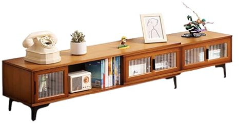 HHCTEBEC Meuble TV Extensible avec Portes Coulissantes, Style Milieu du SièCle, Meuble TV Moderne en Bambou avec Rangement pour Salon, Chambre Et Bureau.,D