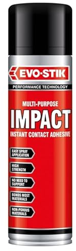 Evo-Stik Fast Drying Strong Hold Impact Adhesive Contact Glue 500ml Spray, High Strength Bond for Wood, Metal, Rubber, Leather, and Plastics – Solvent-Based
