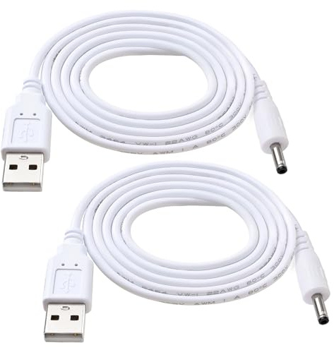 KUOQIY 2 Pezzi 1m 22AWG Cavo USB a DC 5V, Cavo di Alimentazione da USB a Jack a Cilindro da 3.5x1.35 mm 5 Volt DC, per Strisce Luminose a LED, Piccole Lampade da Scrivania, Piccoli Ventilatori, Bianco