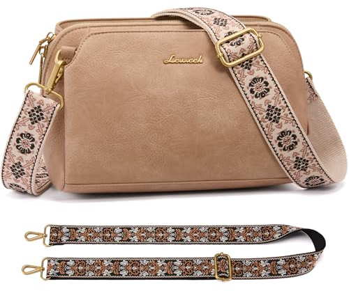LOVEVOOK Umhängetasche Damen, Kleine Crossbody Bag, Handtasche Mittelgroß, Schultertasche mit 2 Breitem Schultergurt, Handbags for Women mit RFID-Blocker Kartentaschen für Büro Uni, Sandfarben