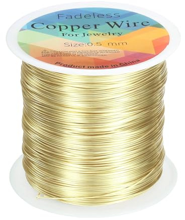 QUARKZMAN Filamento 203ft Lunghezza 24 Gauge Rame Filo Per Creazioni Gioielli Resistente All'Opacizzazione Per Forniture Creazione Gioielli Artigianato, Oro Chiaro