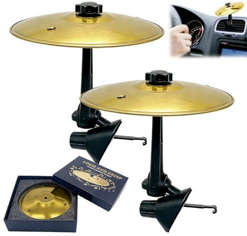 2 tamburi per auto, per crash, mini bacino, batteria per auto, per interni, più divertente durante la guida con tamburi per auto, adatto per tutti i tipi di veicoli (oro)