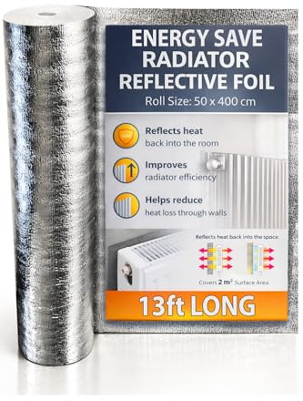 13ft x 1.65ft - Radiator Foil Energy Saving Insulation Roll 5m x 50cm - 1 Large Pack to Cut in Panels for Enhance Heat Efficiency - Heat Deflector for Home Heating Money Save