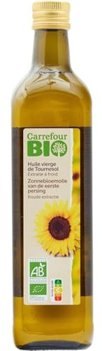 CARREFOUR BIO Huile vierge de tournesol bio extraite à froid 75 cL – savoureuse et authentique pour assaisonner et cuisiner - Lot de 3