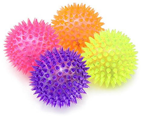 COM-FOUR® 4x blinkande igelkottboll med LED-ljus, lekboll, blinkande gummi, spikad boll, present för barnens födelsedagsfester, gummibollleksaker - massagekula, hoppkula, ljusboll Ø 7 cm