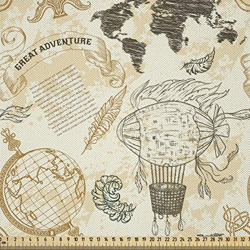 ABAKUHAUS Weltkarte Satin Stoff als Meterware, Vintage Globe Seil, Zum Nähen Toller Stoff für Heimtextilien Aller Art, 3M (148x300cm), Beige Olivgrün