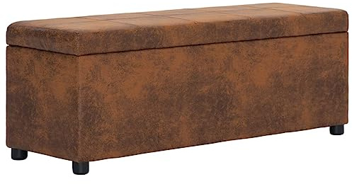 vidaXL Banco Almacenaje Piel Ante Sintética Arcón Almacenamiento Asiento Acolchado Cuero Artificial Interior Dormitorio Entrada Baúl Zapatero Marrón