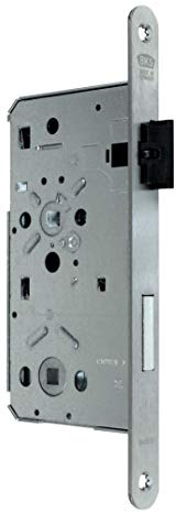 BKS Badezimmer Türschloss mit Vierkant, mit Flüsterfalle Kl.III BAD 55/78/8 mit Edelstahl Stulp 20 x 235mm abgerundet, DIN Rechts incl. SN-TEC® Montageset