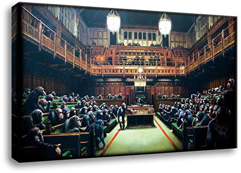 Kunstbruder - Bilder Banksy Affenparlament Leinwandbilder Kunstdruck (div. Formaten) 2cm - Monkey Parliaments Kunstbild Druck auf Leinwand (60 x 100 cm)