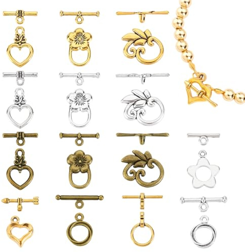 PH PandaHall 60 Set Fermagli a Levetta Gioielli in Lega 15 Stili Fermagli T-Bar Chiusura Anello Fiore Cuore Connettori per Bracciali Collane Creazione di Gioielli