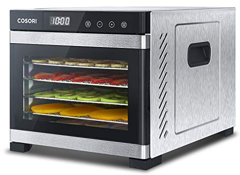 COSORI Dörrautomat edelstahl, Food Dehydrator mit 50 Rezepte, inkl. 6 Edelstahl-Dörrtabletts, 3 Dörrgitter, 3 Dörrmatte, große Fläche 0,6 m², 48 Std. Zeitschaltuhr, LED-Display (35°-75°C) und 650W