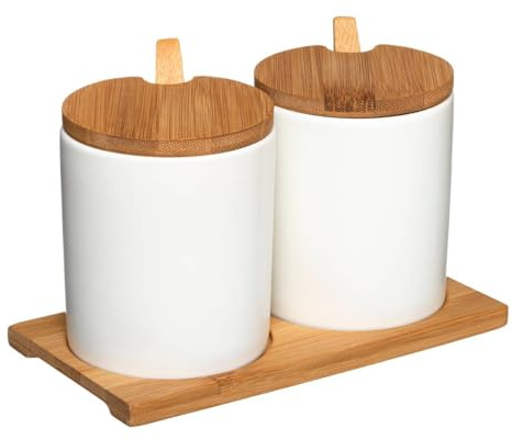 2 TARROS para Especias EN CERÁMICA + BAMBÚ |L. 18 x D. 9,5 x H. 11,5 cm