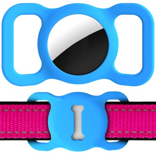 Hundehalsband Halter für AirTag, Air tag Hund GPS Hülle, Silikon Anti-Lost Haustier Tracker Halsband Wasserdicht Anhänger und Leicht, Kompakte Größe, GPS Schutzhüllen Zubehör Heimtiertracker,Blau