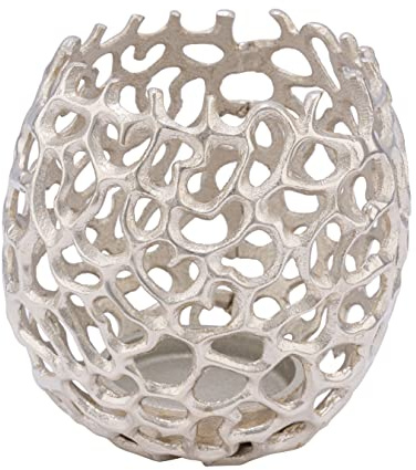 Design Kerzenschale aus Aluminium - 17 x 17 cm/groß - Edler Metall Kerzenhalter in Silber - Deko Gitter Kerzen Ständer Teelicht Halter Becher rund