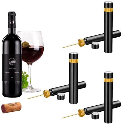 SEED Sacacorchos de aire comprimido profesional – Abre botellas de vino sin esfuerzo y sin romper el corcho – Ideal para cenas, regalos y amantes del vino – abridor vino (3 ud. Dorado)