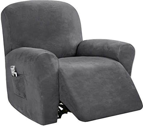WYJHNLBEDC 4 Stück Elastischer Sesselschoner für Fernsehsessel/Relaxsessel | Stretch bezug aus Dicke Samt für Massagesessel/Relaxsessel mit Liegefunktion/TV Sessel/Relaxliege Wohnzimmer/Sofa 1 Sitzer