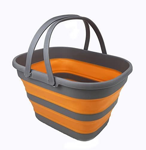 SAMMART 17L Faltbarer Korb mit Griff – Tragbarer Outdoor-Picknickkorb/Krater – Faltbare Einkaufstasche – Platzsparender Aufbewahrungsbehälter (Dunkelgrau/Mandrainenrot, 1)