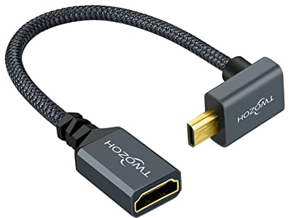Twozoh Abwärts abgewinkeltes Micro HDMI auf HDMI Verlängerungskabel 0,2M, Nylon geflochten 90° Micro HDMI Stecker auf HDMI Buchse Adapter unterstützt 4K/60Hz 1080p