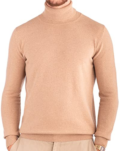 Cashmere Zone - Jersey de Cuello Alto para Hombre 30% Cachemira Pura 70% Lana Pura Suéter de Manga Larga Suave, Esponjoso y cálido (XXL, Beige)