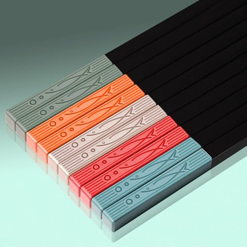 Sushi Stäbchen 5 Paar Rutschfeste Essstäbchen Spülmaschinenfest Wiederverwendbar Chopsticks 24cm Japanisch China koreanische Asia Stil schwarzen Personalisiert Fisch Sprung Familien Set