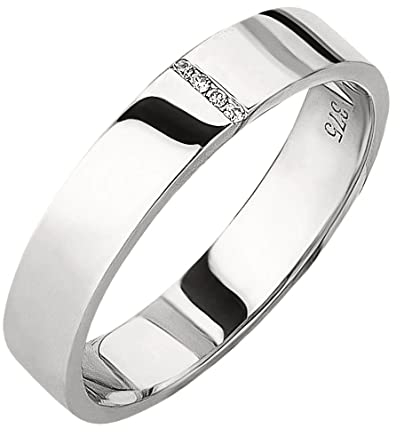 Ardeo Aurum Damenring Trauring aus 375 Gold Weißgold mit 0,02 ct Diamant Brillant 4 mm Breite massiv Ehering Verlobungsring Modell 185 Größe 60