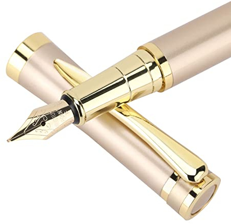 Cheericome Fountain Pen Set - Luxury Writing Instrument for Men & Women - Fine Nib With 10 Ink Cartridges and Refill Converter - Gold