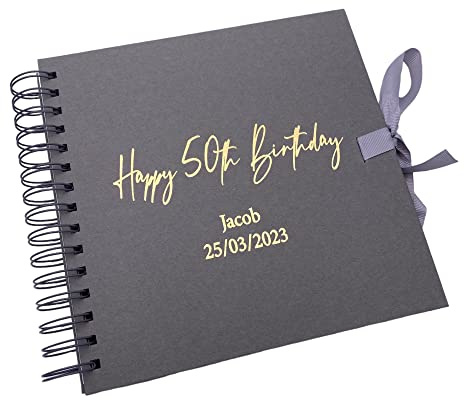 Personalised Any age Grey Birthday Scrapbook, Guest Book or Photo Album Gift 16th, 18th, 21st, 30th, 40th, 50th, 60th, 70th, 80th
