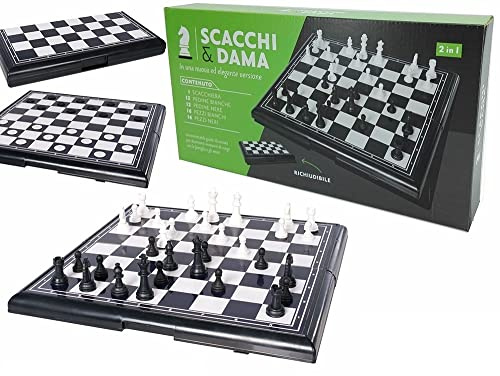 Gioco Scacchi e Dama in Plastica Scacchiera Pieghevole e Pedine in Plastica Plancia di Gioco Richiudibile Scacchi e Dama per Bambini e Adulti Scacchiera da Viaggio