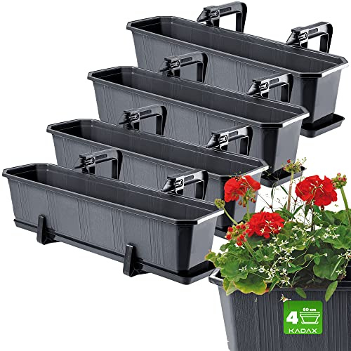 KADAX Blomlådeset, balkonglåda av plast, planteringslåda för blommor och örter, hållbar balkongkruka, planteringskruka för balkong (set: 4 x 60 cm, antracit)