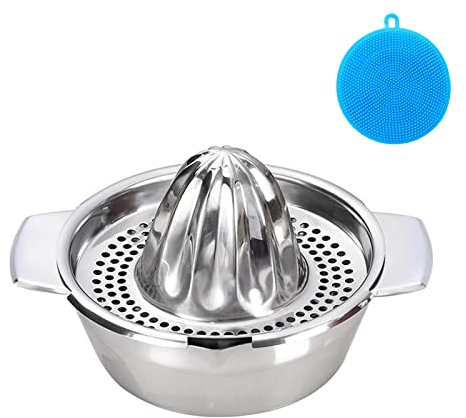 Exprimidor manual de cítricos de acero inoxidable con capacidad de depósito aprox. 600 ml con mango para extracción de zumos, zumo de naranja