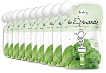POPOTE - Purée Épinards BIO 120 g - Dès 4/6 mois - Recette Gourmande Sans sel Ajouté - Texture Lisse Adaptée Aux Bébés - Idéale pour la Diversification Alimentaire - Format Pratique à Emporter