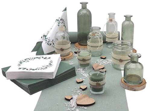 ZauberDeko Tischdeko Herz Salbei Eukalyptus Holz Creme Hochzeit 20 Personen